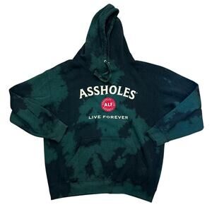 A**holes Live Forever Northern Lights Tie-Dye Hoodie Black Green Oversized XL